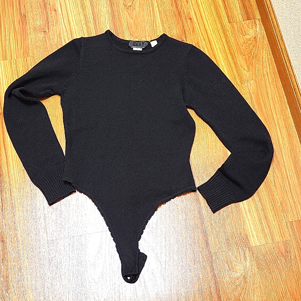 Dkny 100% Wool Black Bodysuit